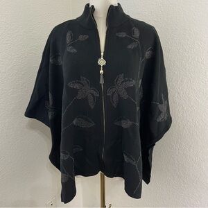 Anne Klein Black Floral Poncho Sweater - NWT